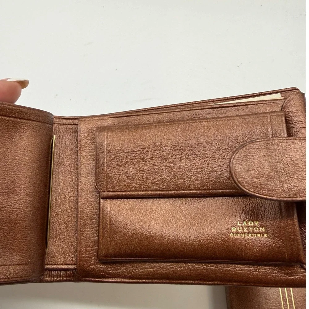 Vintage Lady Buxton Brown Mello Cowhide Wallet and Key Case Set Gold Accents